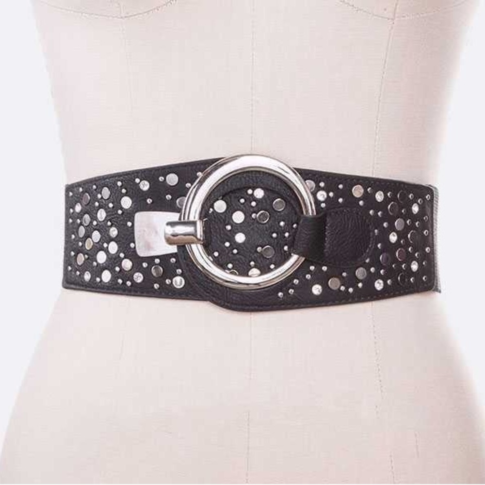 Metal Studded Black Elastic Waist Belt NWT